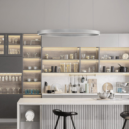 Lampadario cerchio grigio 98cm led biemissione 106w 3000k