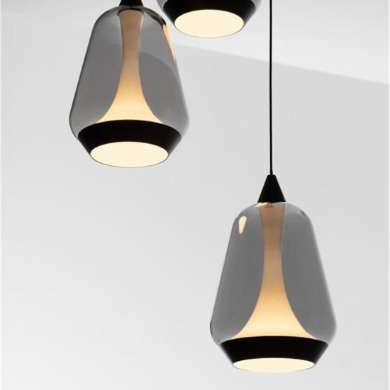 Lampadario per soggiorno dimmerabile tre luci led vetro grigio fumo