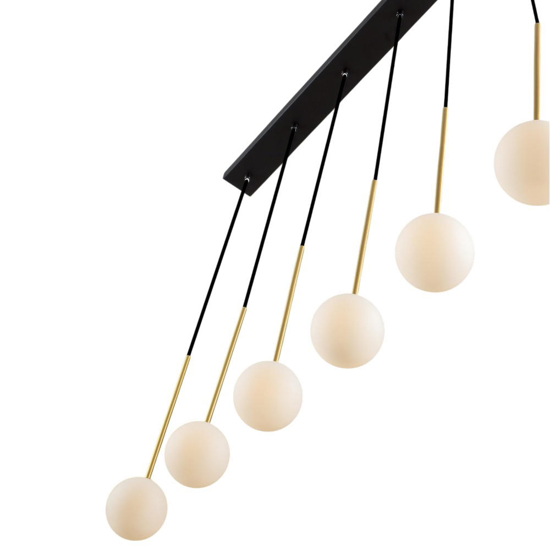 Lampadario nero oro sfere di vetro bianco per tavolo soggiorno