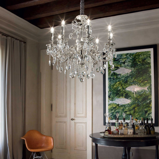 Gioconda sp8 lampadario per salone 8 luci goccia argentato ideal lux