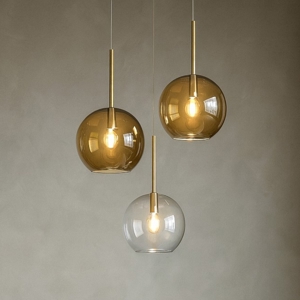 Lampadario per soggiorno sfere trasparente ambra