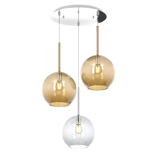 Lampadario per soggiorno sfere trasparente ambra