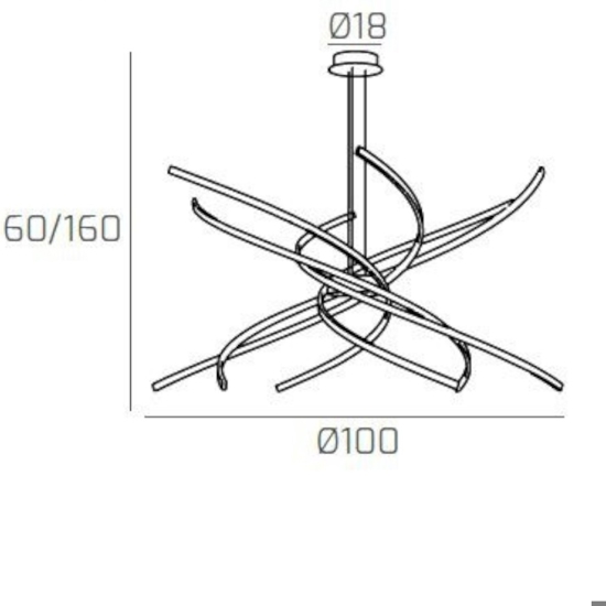 Lampadario moderno nero led 88w 3000k tornado toplight