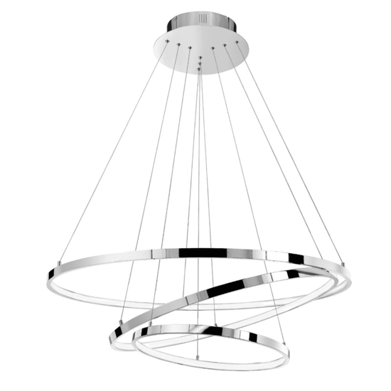 Lampadario moderno cerchi led 135w 3000k cromo per soggiorno