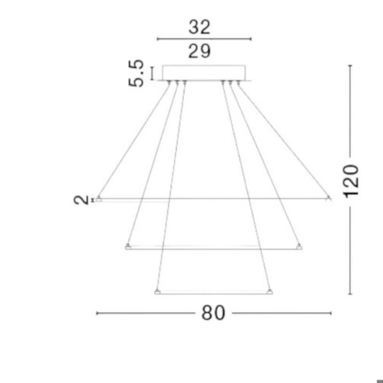 Lampadario moderno cerchi led 135w 3000k cromo per soggiorno