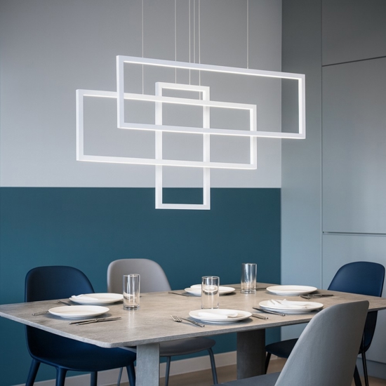 Frame sp rettangolo ideal lux lampadario led 93w 3000k bianco per soggiorno