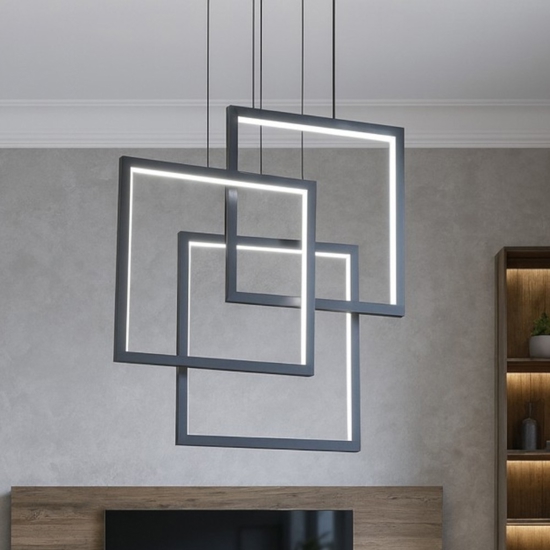 Frame sp quadrato ideal lux lampadario nero per soggiorno led 80w 3000k