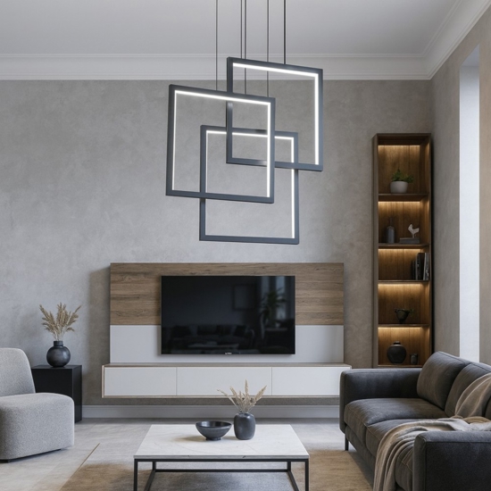Frame sp quadrato ideal lux lampadario nero per soggiorno led 80w 3000k