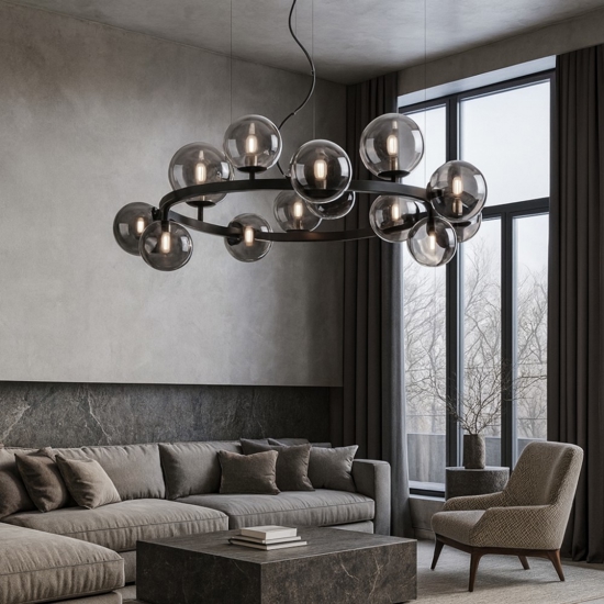 Perlage sp14 ideal lux lampadario nero per soggiorno moderno
