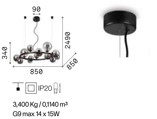 Perlage sp14 ideal lux lampadario nero per soggiorno moderno