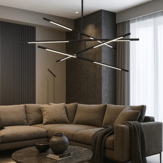 Lampadario led 3000k nero per soggiorno moderno