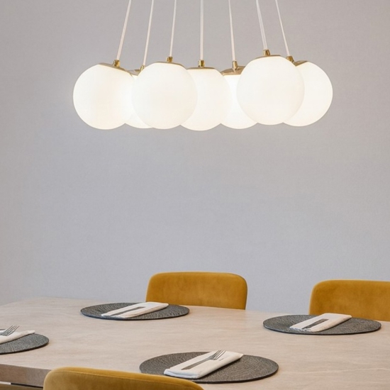 Lampadario con pendenti vetro bianco oro rosa vivida pearl
