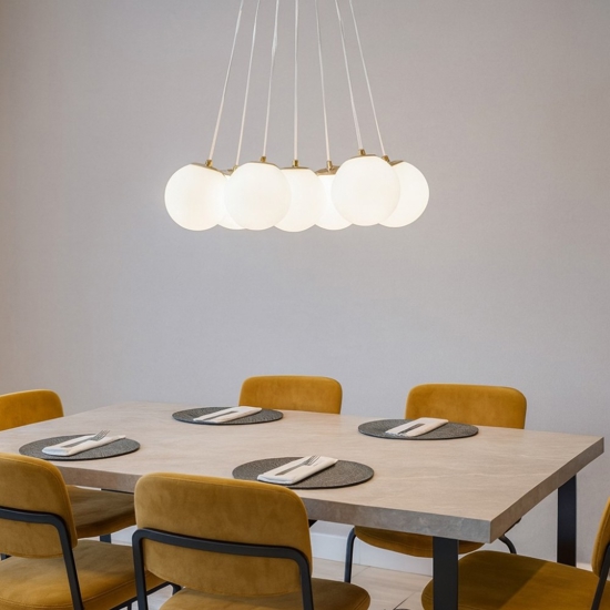 Lampadario con pendenti vetro bianco oro rosa vivida pearl