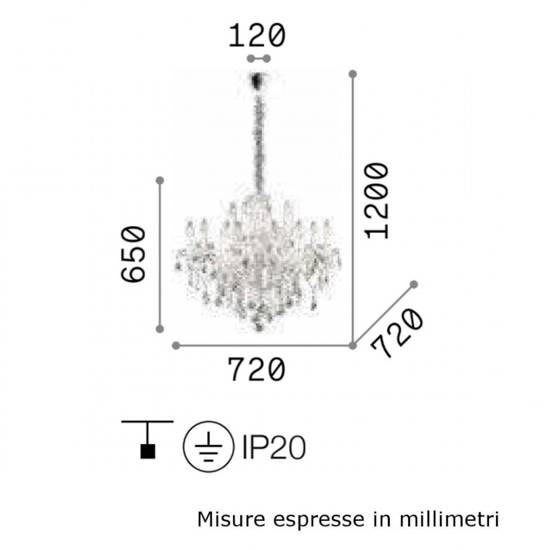 Florian sp12 ideal lux lampadario di cristallo trasparente