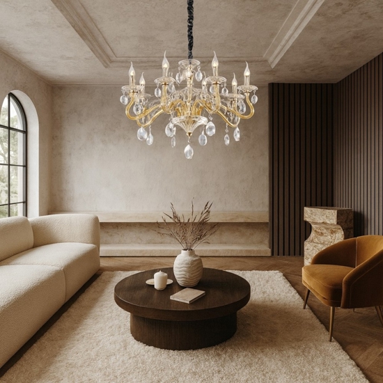 Negresco sp8 ideal lux lampadario di cristallo goccia oro 8 bracci