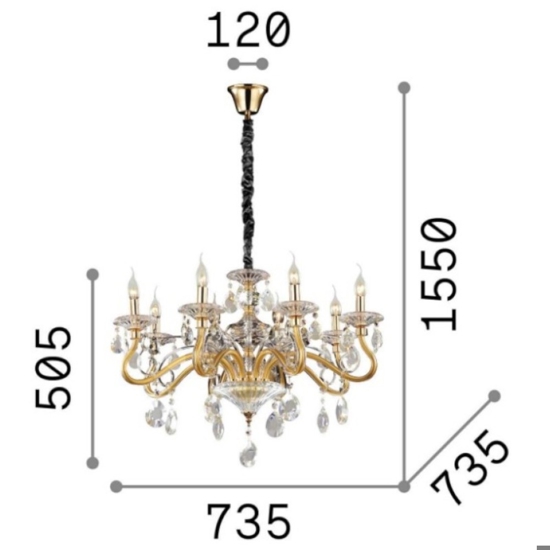 Negresco sp8 ideal lux lampadario di cristallo goccia oro 8 bracci