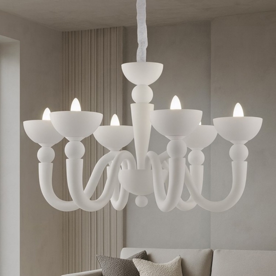 Ideal lux bon bon sp6 lampadario 6 luci vetro e metallo bianco