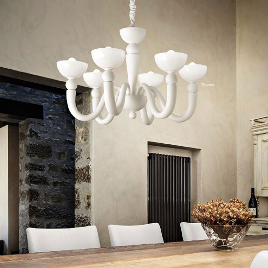 Ideal lux bon bon sp6 lampadario 6 luci vetro e metallo bianco