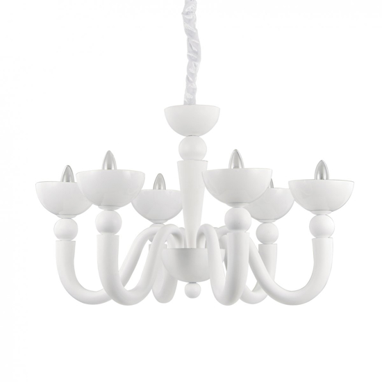 Ideal lux bon bon sp6 lampadario 6 luci vetro e metallo bianco