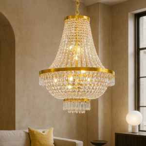 Visualizza i dettagli per Caesar sp9 ideal lux lampadario oro cristalli trasparenti Caesar sp9 ideal lux lampadario oro cristalli trasparenti