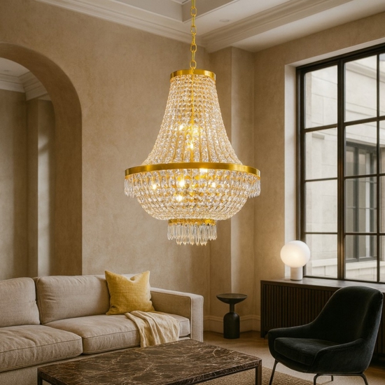 Caesar sp9 ideal lux lampadario oro cristalli trasparenti