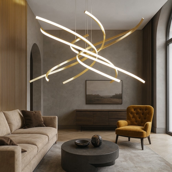 Lampadario tornado oro brunito 9w 4000k per soggiorno moderno