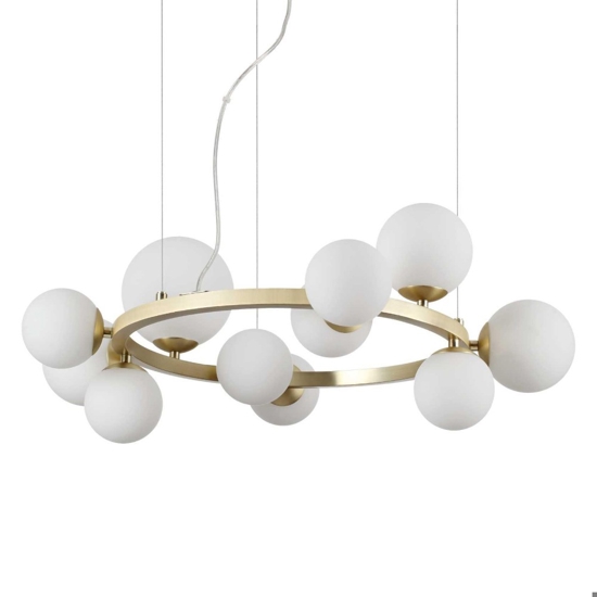 Ideal lux perlage sp11 lampadario per salotto oro ottone bianco