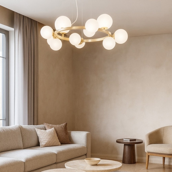 Ideal lux perlage sp11 lampadario per salotto oro ottone bianco
