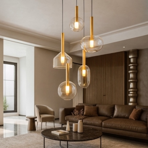 Lampadario oro moderno pendenti in vetro per soggiorno