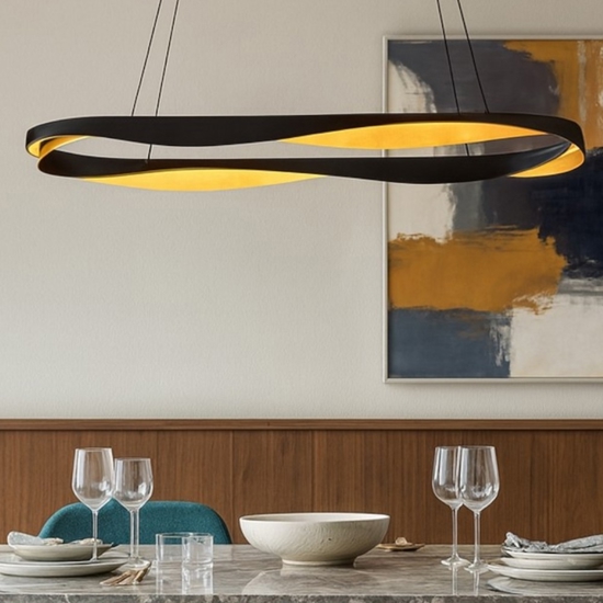 Lampadario ovale nero oro moderno per sala da pranzo