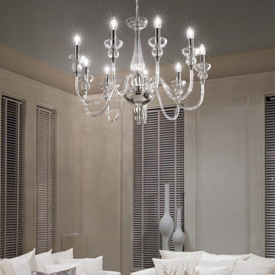 Doge sp9 lampadario di cristallo 9 bracci di vetro ideal lux