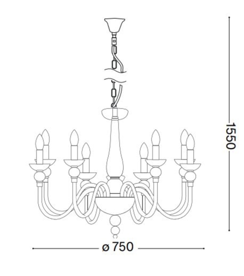 Doge sp9 lampadario di cristallo 9 bracci di vetro ideal lux