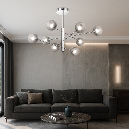 Equinoxe sp8 ideal lux lampadario moderno 8 sfere vetro fume sfumato