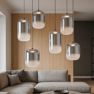 Lampadario di vetro fume moderna per soggiorno led 25w 3000k