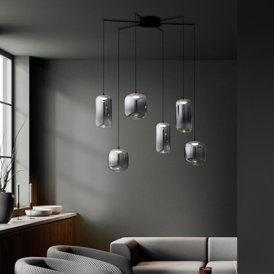 Lampadario di vetro fume moderna per soggiorno led 25w 3000k