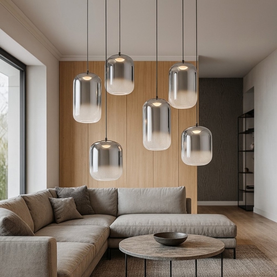 Lampadario di vetro fume moderna per soggiorno led 25w 3000k