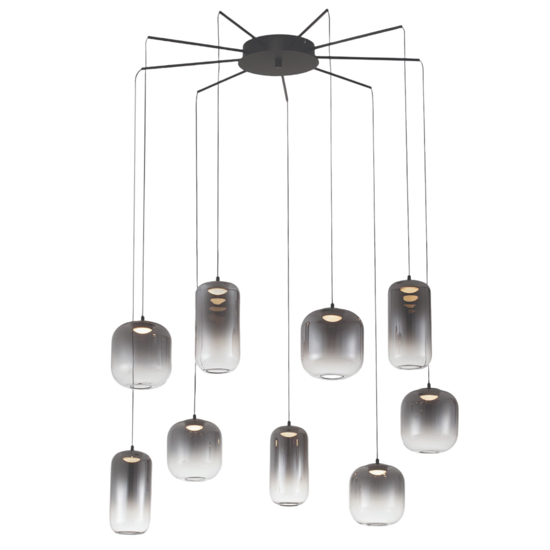 Lampadario con vetri fume per soggiorno moderno