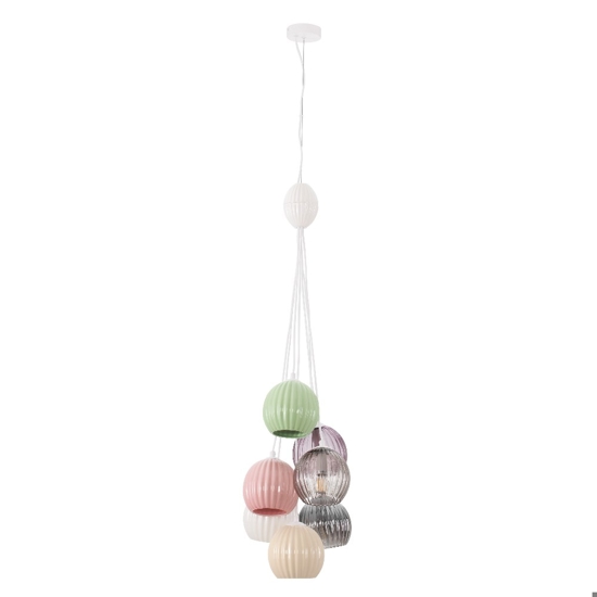 Lampadario da cucina 7 luci con portalampada sferici colorati