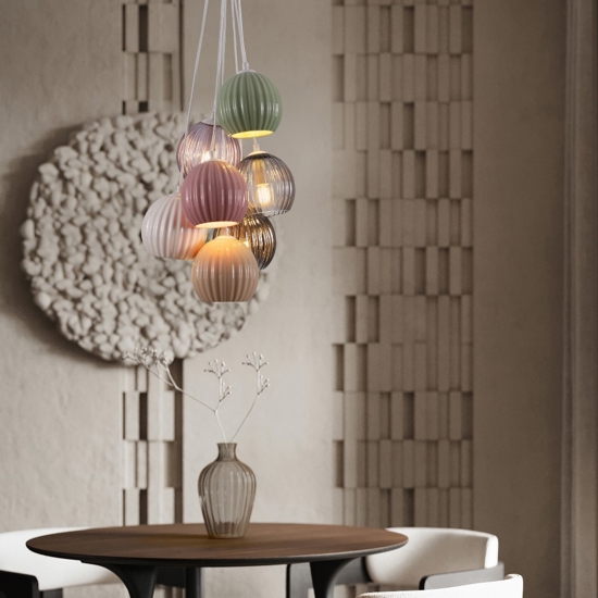 Lampadario da cucina 7 luci con portalampada sferici colorati