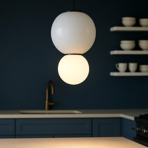 Visualizza i dettagli per Lampada a sospensione per isola cucina con 2 sfere 25 cm led 3000k Lampada a sospensione per isola cucina con 2 sfere 25 cm led 3000k
