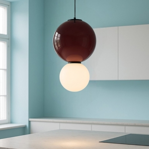 Visualizza i dettagli per Lampada a sospensione da cucina moderna bordeaux diametro 25cm led 3000k Lampada a sospensione da cucina moderna bordeaux diametro 25cm led 3000k