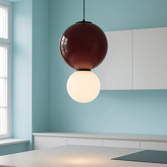 Lampada a sospensione da cucina moderna bordeaux diametro 25cm led 3000k
