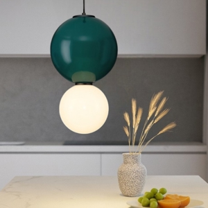 Visualizza i dettagli per Lampada a sospensione verde da cucina due sfere 25cm led 3000k Lampada a sospensione verde da cucina due sfere 25cm led 3000k