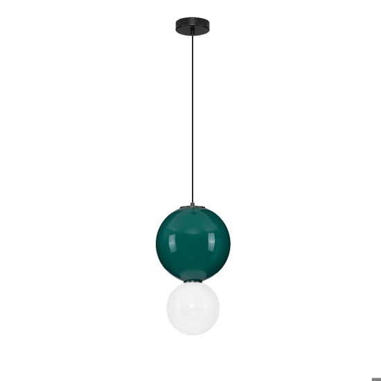 Lampada a sospensione verde da cucina due sfere 25cm led 3000k