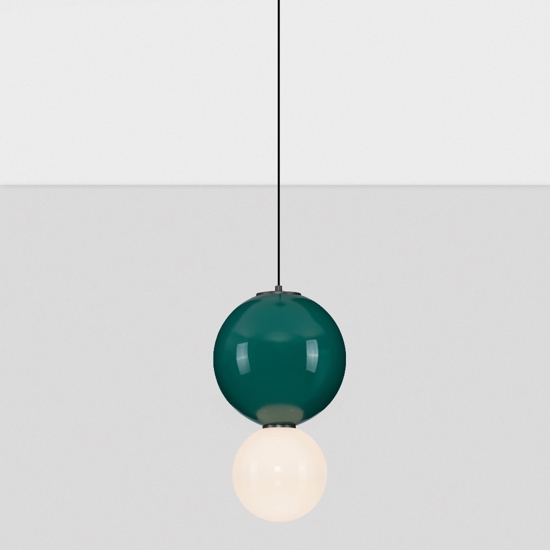 Lampada a sospensione verde da cucina due sfere 25cm led 3000k