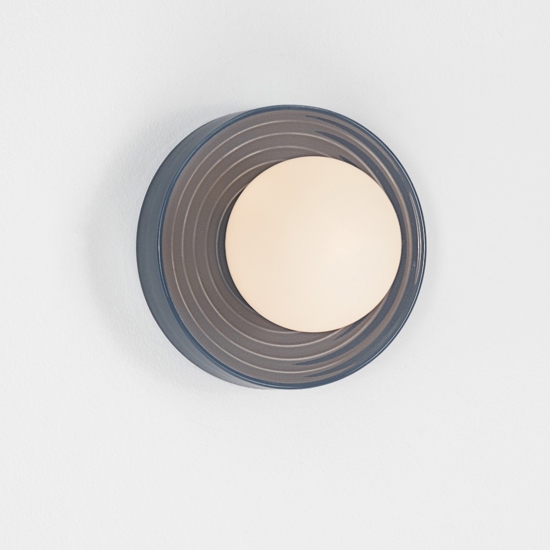 Applique da bagno ip44 tondo in ceramica blu e vetro