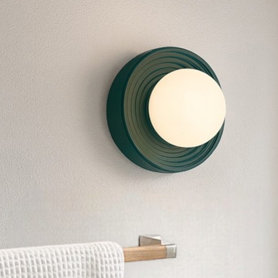 Applique da bagno rotondo ip44 in porcellana verde scanalata