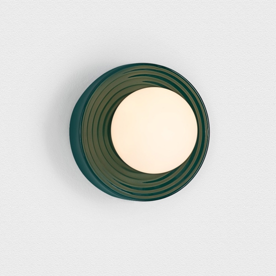 Applique da bagno rotondo ip44 in porcellana verde scanalata