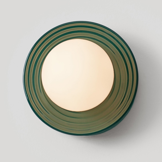 Applique da bagno rotondo ip44 in porcellana verde scanalata