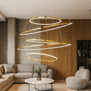 Visualizza i dettagli per Grande lampadario cerchi oro lucido moderno led 281w 3000k dimmerabile Grande lampadario cerchi oro lucido moderno led 281w 3000k dimmerabile